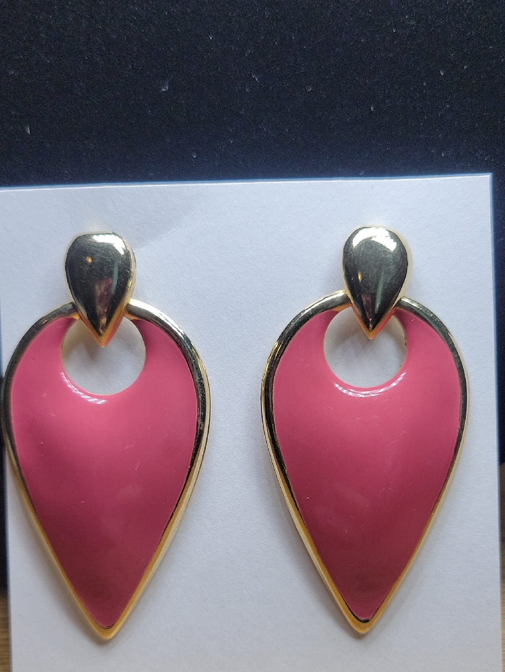Vintage 80's Retro Gold-Trim Mauve Teardrop Statement Earrings Post Pierced